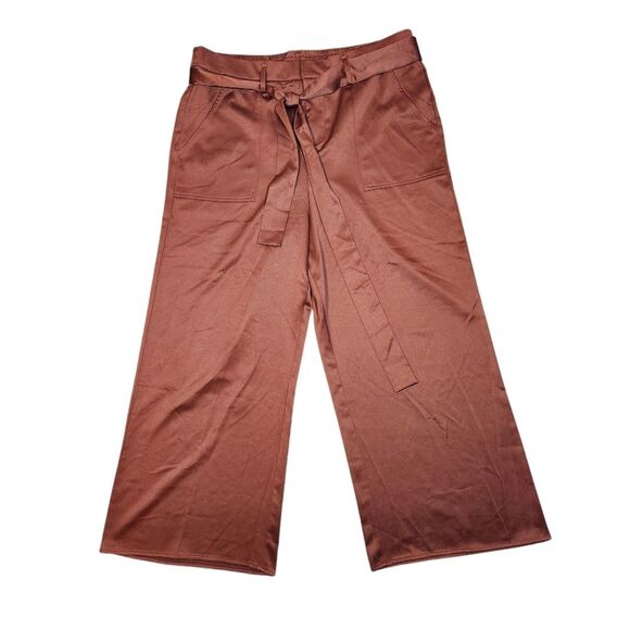 Anthro Joie Pants Satin Wide Leg Stretch Waist Bow Tie Pockets Flowy Copper XL - Picture 3 of 12